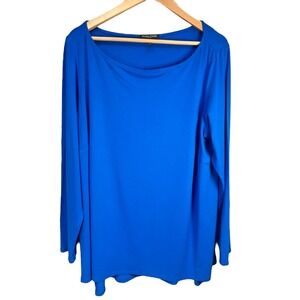 Eileen Fisher Women's Blue Long Sleeve Boat Neck Stretch‎ Top 1X